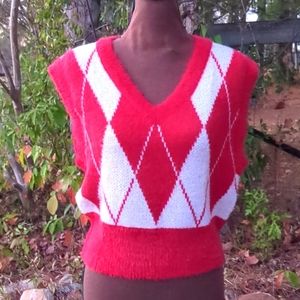 Red/White Argyle V-Neck Sweater Vest Cotton & Nylon NWOT